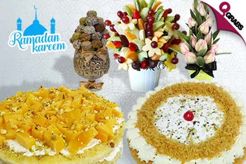 From QR60 Enjoy a Range of Delicious Cakes, Desserts OR Bouquets of Fresh Fruits - Perfect for Ramadan! (Up to QR450 Value)